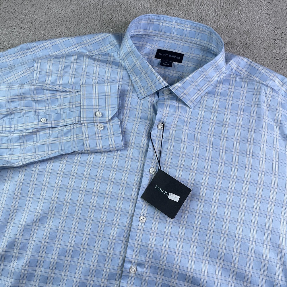 NEW Scott Barber Shirt Mens XXL Blue Checkered Cotton Long Sleeve Button Up NWT